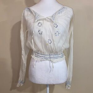 Embroidered Sheer White Blouse